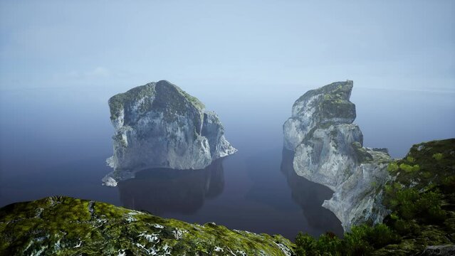 aerial view on white stones on ocean bottom and chalk cliffs