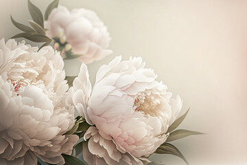 Pink peonies, copy space. Floral design for prints, postcards or wallpaper. AI