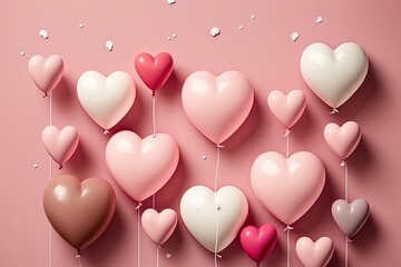 Fototapeta na wymiar Happy Valentine's Day Pink Background Illustration with Heart Balloons Generative AI