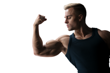 Biceps muscle curl. Classic bodybuilding. Male hand muscle.