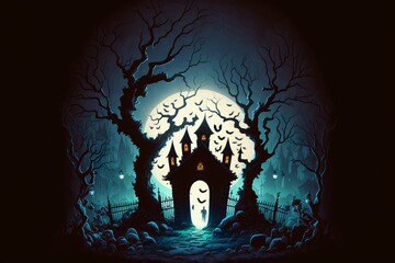 halloween skull on a dark background castle