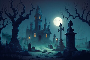 halloween night scene with castle