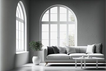 Modern sofa or couch in living room. Interior design. Generative AI