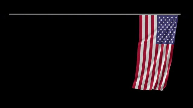 Flag Animation on Pole United States of America - Highly Detailed and Realisitic 15 Seconds Loop with Key and Fill in 4K 60Fps - US American Flag Animation in Original Ratio