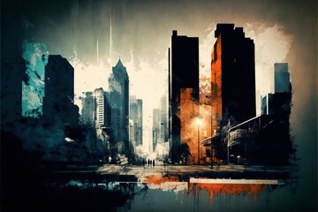 night city skyline art illustration