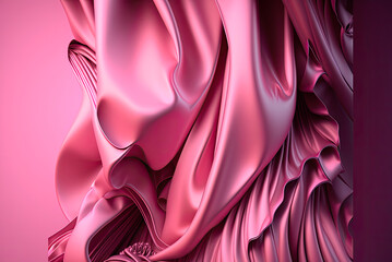 Pink silk folded drapery with layers background. Generative AI