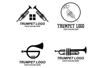 Trumpet logo design, generate melody, musical instrument vector sketch illustration © Mayliana