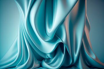 Obraz premium Light blue silk folded drapery with layers background. Generative AI