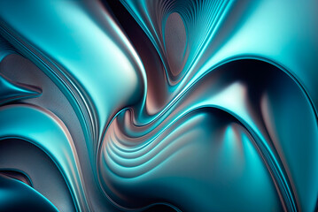Abstract background with blue liquid metal wavy. Generative AI