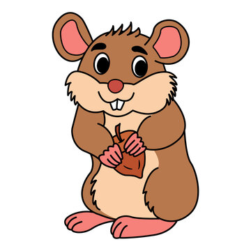 Cute cartoon hamster. Vector Illustration of a Funny Hamster with Nut