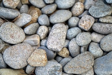 Fototapeta na wymiar round rocks and pebbles on the beach in australia