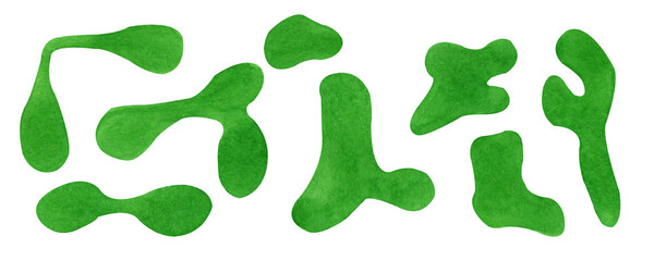 Set of colorful blots. Watercolor green illustrations. Hand drawn isolated  spots.