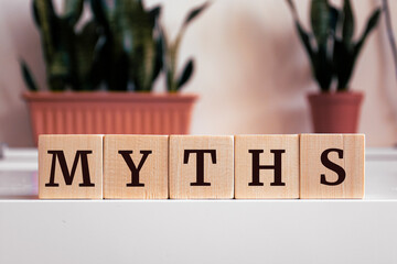 Myths word on wooden cubes. Myths concept