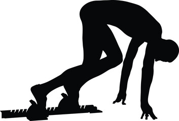 athlete runner in starting blocks ready to run