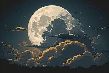 Full moon with hazy clouds in the background. Generative AI