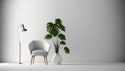 Modern interior design chair lamp small plant created with Generative AI Technology