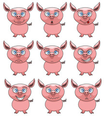 Petit cochon rose avec diverses expressions