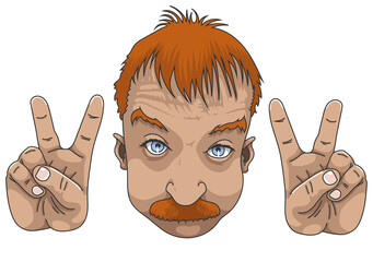 T&ecirc;te d'un homme moustachu faisant des gestes avec les mains