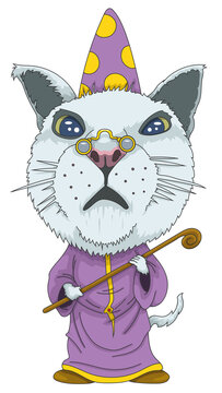 Mage chat au b&acirc;ton de magicien