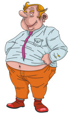 homme ob&egrave;se portant des habits trop petits et froiss&eacute;s