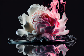 Acrylic rose and white colors in water with Generative AI