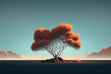 Illustration of one tree on a small island