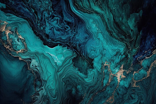 Teal and green marble texture, generative ai