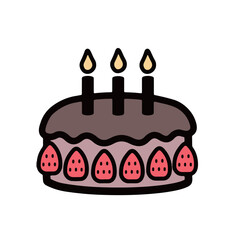 ろうそくの乗ったチョコのケーキ　カラフルアイコンイラスト
