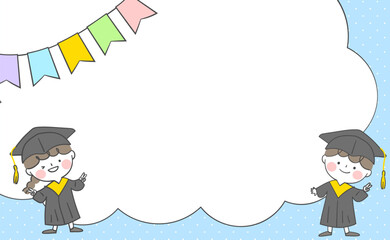 졸업식 캐릭터와 축하 프레임 디자인