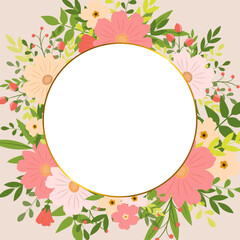 Flat floral design invitation with spring leaves and background. Invitation Template