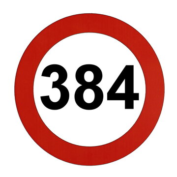 Illustration des Stra&szlig;enverkehrszeichens "Maximale Geschwindigkeit 384 Kilometer pro Stunde"	