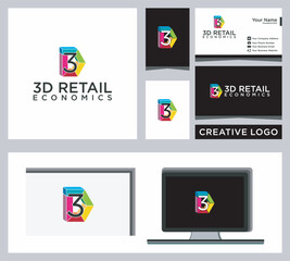 creative letter D modern logo design, with business card
