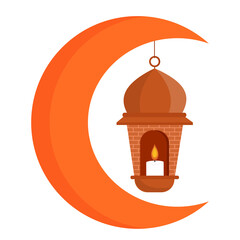 half moon with candle lantern ramadan islamic arabic vector illustration