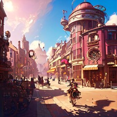 Naklejka na ściany i meble main street in a steampunk world