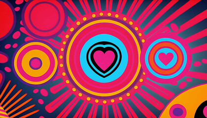 Fototapeta premium neo retro shapes hearts abstract pattern background new quality universal colorful joyful holiday creative stock image illustration wallpaper design, Generative AI