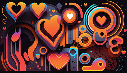 Fototapeta premium neo retro shapes hearts abstract pattern background new quality universal colorful joyful holiday creative stock image illustration wallpaper design, Generative AI