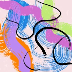 Poster abstract colorful background composition, illustration, with lines, waves, circle, paint strokes and splashes © Kirsten Hinte
