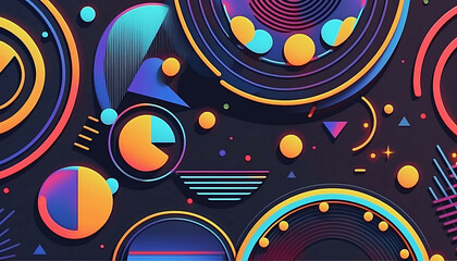 Obraz premium neo retro shapes abstract pattern background new quality universal colorful joyful holiday creative stock image illustration wallpaper design, Generative AI
