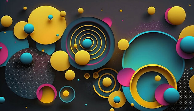 neo retro shapes abstract pattern background new quality universal colorful joyful holiday creative stock image illustration wallpaper design, Generative AI