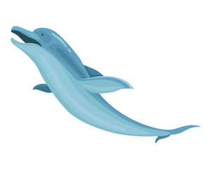 Dolphin cartoon character. Ocean mammal in motion.  illustration of sea life blue fish or wild nature animal isolated on white