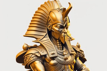 Egyptian pharaoh Tutankhamun historical statue, gold. Generative AI