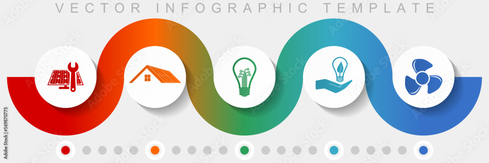 Poster renewable energy infographic vector template with icon set, miscellaneous icons such as solar panel,