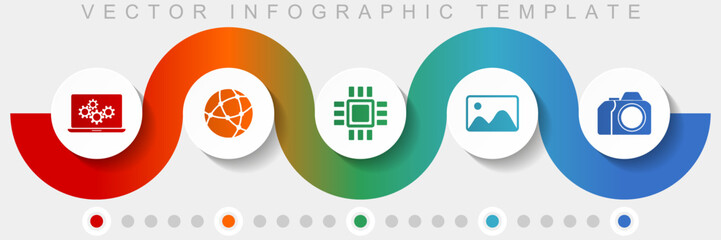 Computer and technology infographic vector template with icon set, miscellaneous icons such as laptop, network, chip, image and photo camera for webdesign and mobile applications