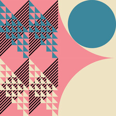 Obraz premium Modern abstract geometric vector seamless pattern with simple elements and shapes like circle, square and triangle. Graphic pastel colored minimalist background.