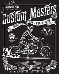 skull of biker in t-shirt style design