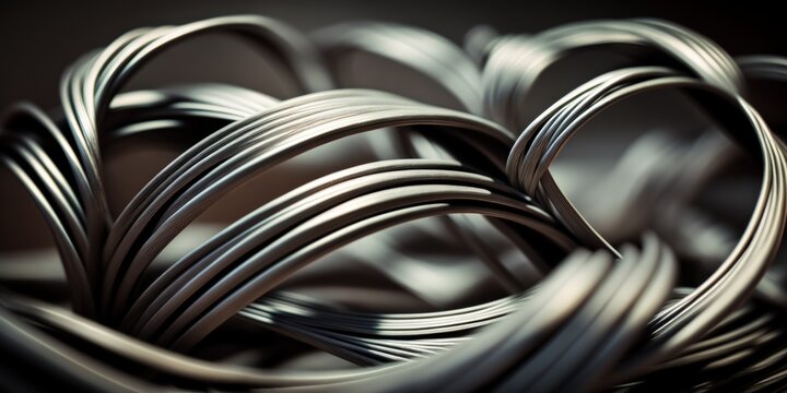 Close up macro image of tangled metal strands on a steel background. Generative AI