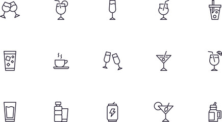 Drinks concept. Collection of modern high quality drink line icons. Editable stroke. Premium linear symbol for web sites, flyers, banners, online shops and companies.