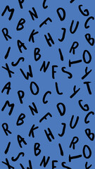 template with the image of keyboard symbols. set of letters. Surface template. Blue background. Vertical image.