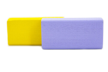 Wooden multicolor construction cubes bricks isolated on the white background