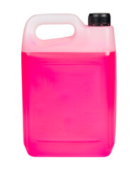 Bottle pink can antifreeze liquid container isolated on the white background